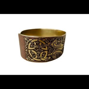 Vintage Inlaid Brass Celtic Knot Design Cuff Bracelet
